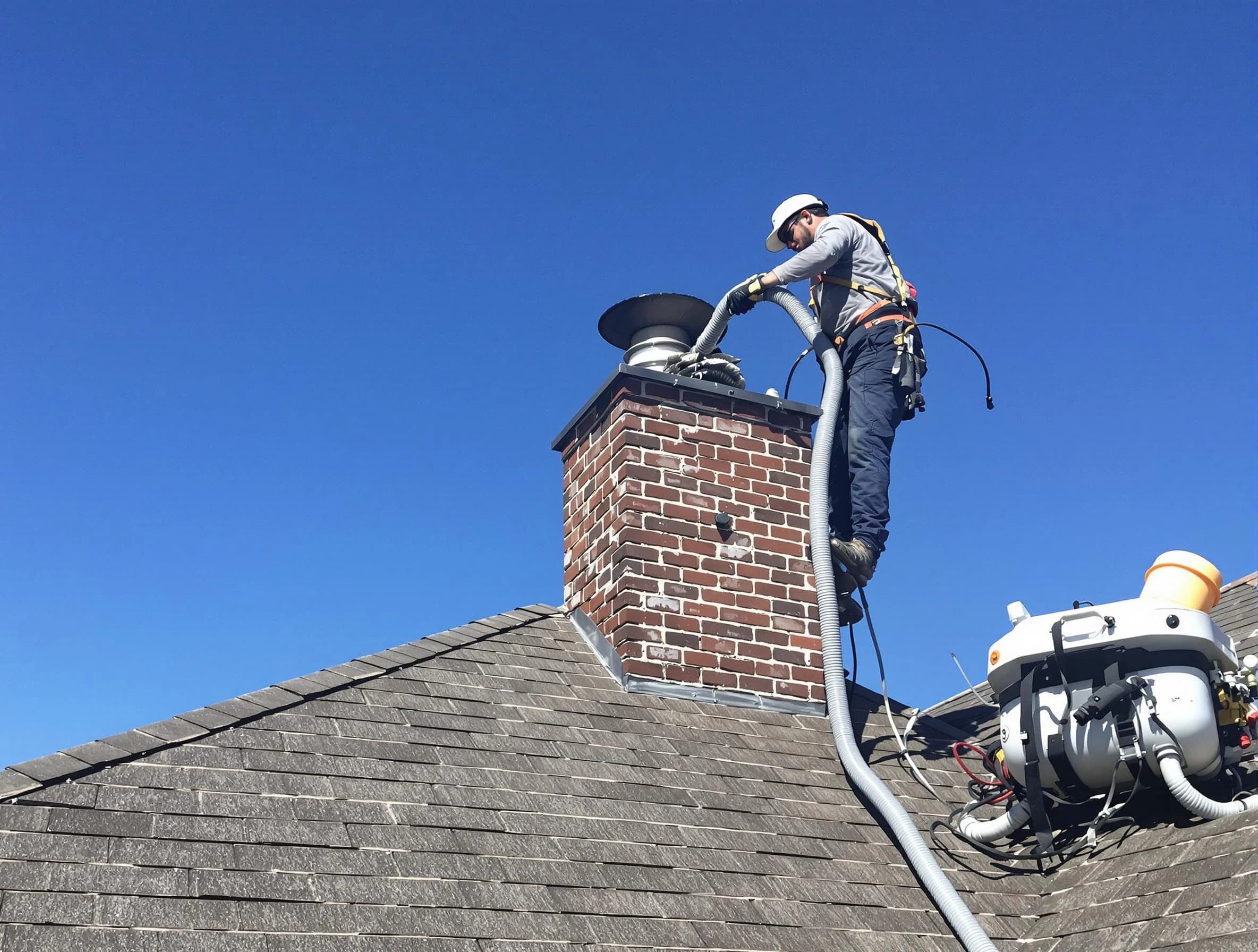 Dedicated Berkeley Chimney Sweep team member cleaning a chimney in Berkeley, NJ