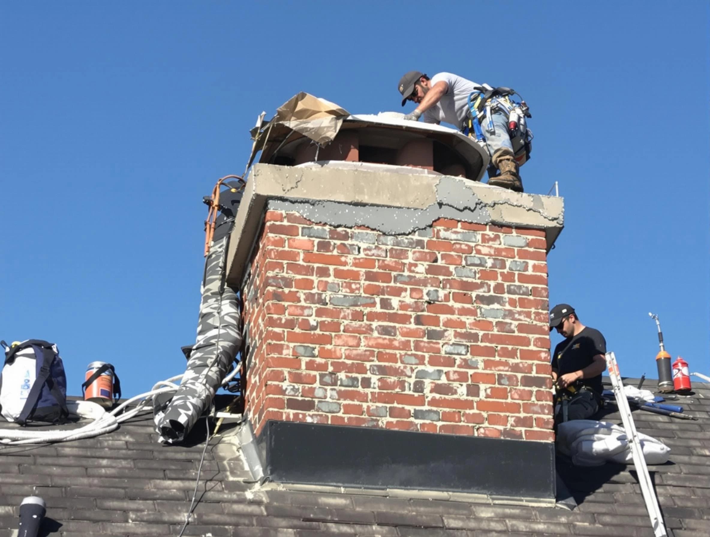 Berkeley Chimney Sweep installing a custom chimney crown in Berkeley, NJ