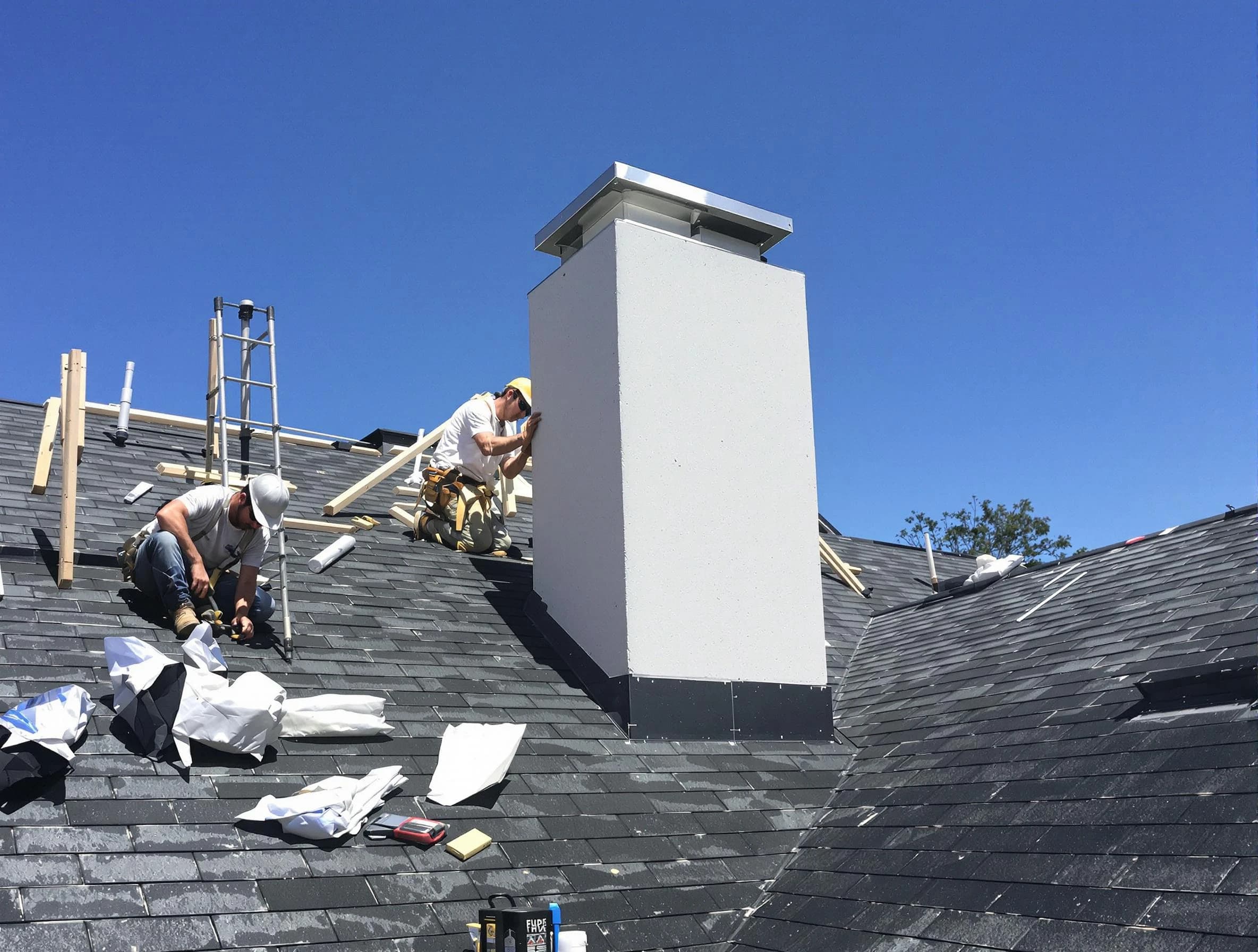 Berkeley Chimney Sweep crew installing a new chimney in Berkeley, NJ