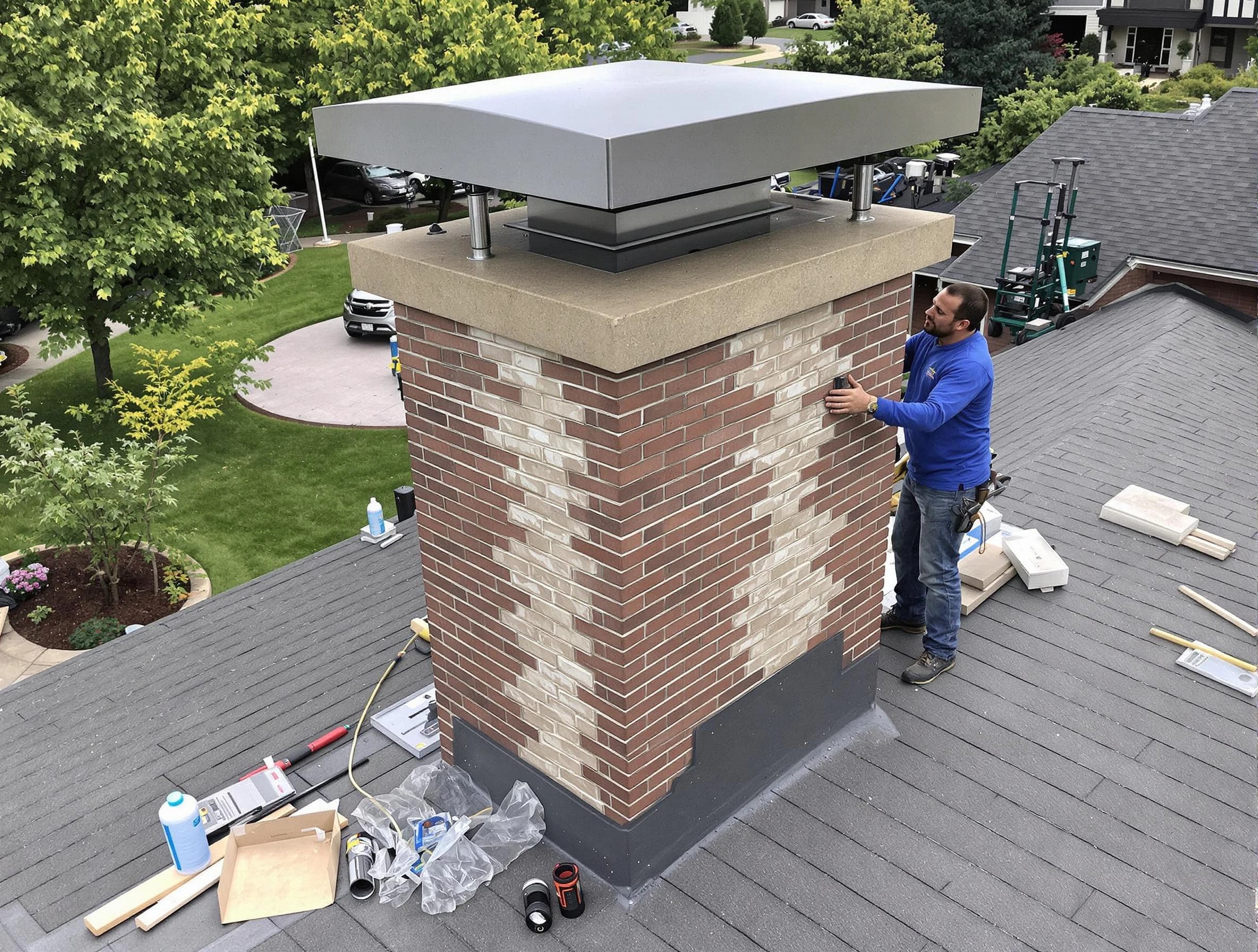 Berkeley Chimney Sweep team working on a custom chimney remodel in Berkeley, NJ