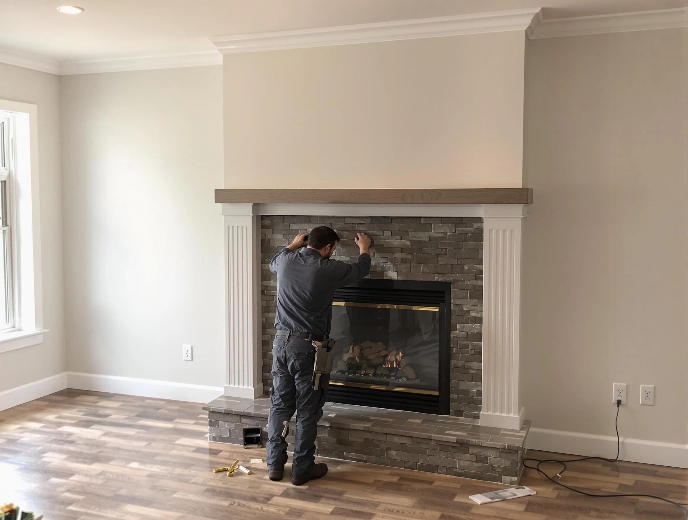 Berkeley Chimney Sweep finishing a custom fireplace install in Berkeley, NJ